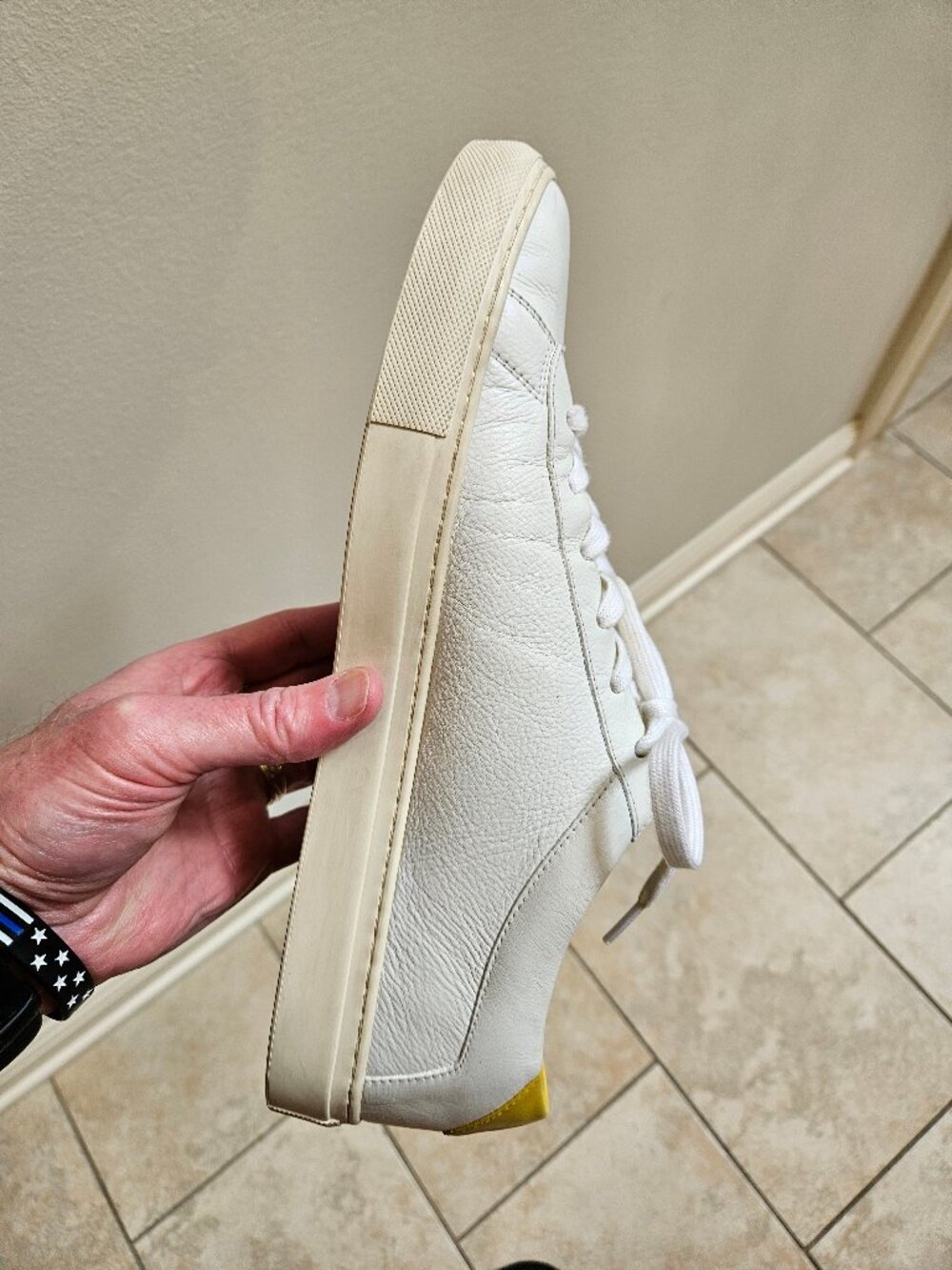 KOIO Men's Capri Full-Grain Leather Sneakers, White/Yellow, Sz EU 46 US 13 - Picture 11 of 16